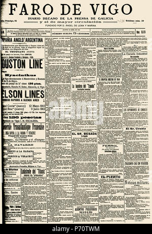 Faro de Vigo 23 de abril de 1912, Titanic . 23 avril 1912 31 Faro de Vigo 23 de abril de 1912 Titanic Banque D'Images