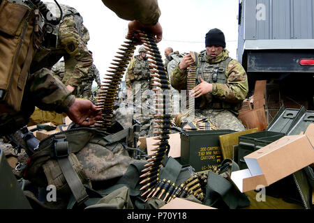 Les soldats de la 6e Brigade d'infanterie, 4e bataillon du génie Brigade Combat Team (Airborne), 25e Division d'infanterie, se préparer à un assaut de tir réel dans le cadre de bord en chêne, le 10 mai 2017, dans la zone d'entraînement Donnelly, près de Fort Greely, en Alaska. (John Pennell/U.S. Armée) Banque D'Images