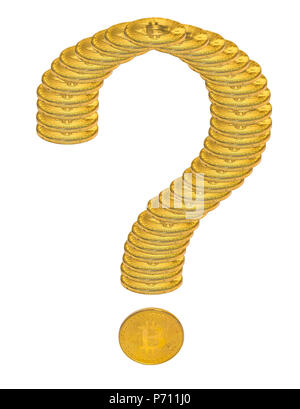 Point d'interrogation de Bitcoin cryptocurrency médaille. Investir ou pas dans cryptocurrency Banque D'Images