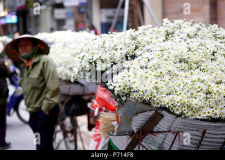 Vendeur vente de fleurs à partir de son mobile location boutique, Hanoï, Vietnam, Indochine, Asie du Sud-Est, l'Asie Banque D'Images