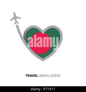 Bangladesh travel concept. Forme de coeur drapeau avec airplane Illustration de Vecteur