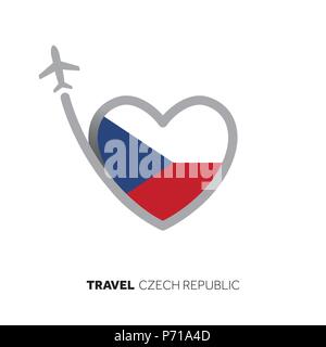République tchèque travel concept. Forme de coeur drapeau avec airplane Illustration de Vecteur