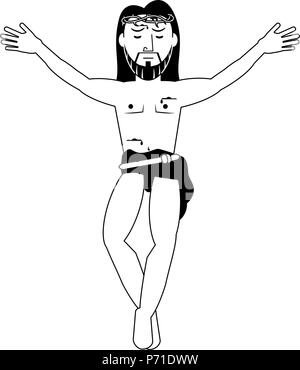 Jesuschrist crucifié cartoon en noir et blanc Illustration de Vecteur