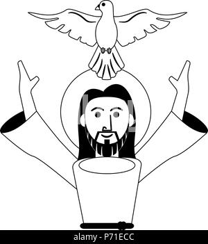 Jesuschrist avec dove cartoon en noir et blanc Illustration de Vecteur