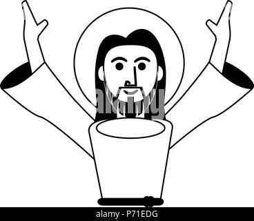 Jesuschrist isolés cartoon en noir et blanc Illustration de Vecteur