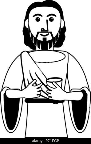 Jesuschrist isolés cartoon en noir et blanc Illustration de Vecteur