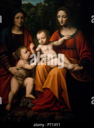 Bernardino Luini - Vierge à l'enfant, saint Isabelle et l'enfant Saint Jean Baptiste (1520-25) Banque D'Images