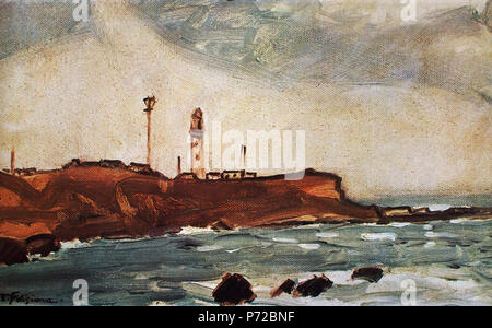 Anglais : Cap Inubo par Fujishima Takeji phare, 日本語 : 犬吠岬の灯台 藤島武二筆 . 19409 Cap Inubo par Fujishima Takeji phare Banque D'Images