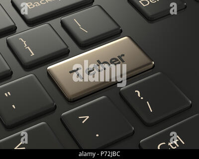 3D render of clavier de l'ordinateur avec le bouton d'attache. Concept Cryptocurrencies. Banque D'Images