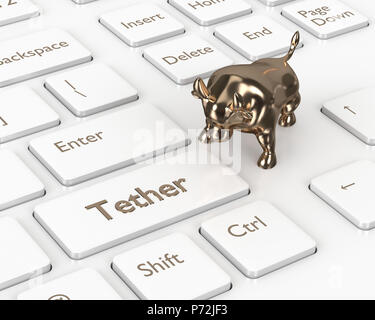 3D render of clavier de l'ordinateur avec le bouton d'attache et bull. Concept Cryptocurrencies. Banque D'Images