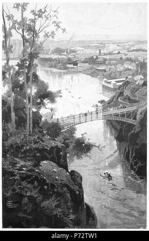 Gravure de la ville de Launceston à partir du pont de la cataracte, Tasmanie, Australie, vers 1880. À partir de l'Atlas pittoresque d'Australasie Vol 2, 1886 Banque D'Images