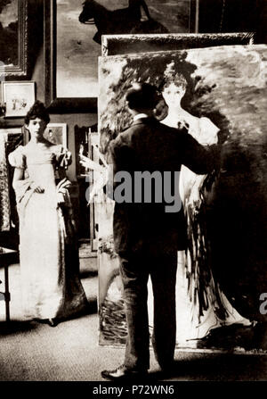 Anglais : J.E. Peinture blanche dans son studio Français : Marie de Heredia, née Marie-Antoinette de Régnier, dite Gérard d'Houville, (1875-1963) posant pour son portrait dans l'atelier de Jacques-Émile Blanche . 1893, Paris 18 Blanche - Marie de Regnier Banque D'Images