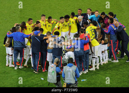 03 juillet 2018, la Russie, Moscou : Soccer, FIFA World Cup, tour de 16, la Colombie contre l'Angleterre au Spartak Stadium. L'équipe de Colombie. Photo : Christian Charisius/dpa Banque D'Images