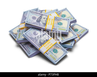 Pile de Hundred Dollar Bill Stacks isolé sur fond blanc. Banque D'Images