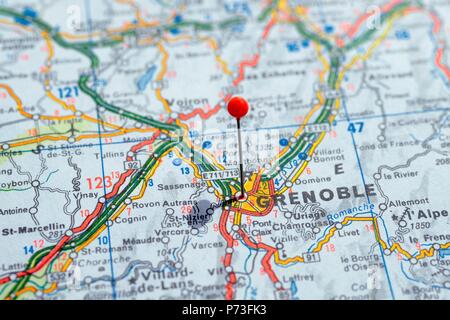 Suède Stockholm, 07 avril 2018 : les villes européennes sur la carte série. Libre de Grenoble Banque D'Images