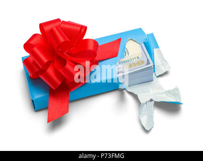 Enveloppé de l'argent à l'Arc et éventré isolé sur blanc. Banque D'Images