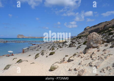 Belle plage de Balos, péninsule de Gramvousa, île de Crète, Grèce Banque D'Images