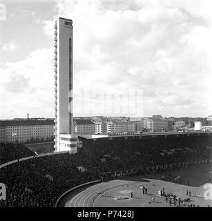 Stade olympique d'Helsinki et tour du stade 1938. Helsingin Olympiastadion, 1938. Banque D'Images