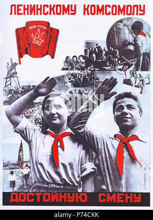 Anglais : Image de l'affiche du Komsomol. Légende dit "de préparer pour dignes successeurs à la jeunes communistes léninistes' . 1933 2 1933 L'affiche du Komsomol Banque D'Images
