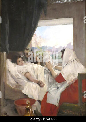 Anglais : le premier matin (Albert et Charlotte Dubray Besnard et leur fils, Robert) par Paul Albert Besnard, huile sur panneau, 1881, Los Angeles County Museum of Art . 18811 'Le premier matin' par Paul Albert Besnard, 1881, LACMA Banque D'Images