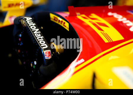 Le poste de pilotage de la voiture numéro 28 de Ryan Hunter-Reay de Andretti Autosport en avant de l'Indy 500. Credit : Shivraj Gohil Spacesuit / Médias. Banque D'Images