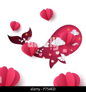Valentines Day illustration. Papier de baleines de personnages de dessins animés. Illustration de Vecteur