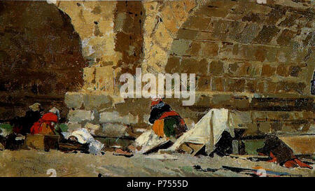 Español : Lavanderas. Óleo sobre tabla. 13 x 23 cm. Museo del Prado. Madrid. Obra de Ángel Lizcano Monedero . 29 octobre 2013, 23:29:53 10 Angel Lizcano - Lavanderas - 1879 Banque D'Images