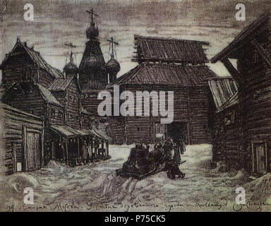 . Anglais : : un mur de ville en bois 1907224 Vasnetsov U sten derevyznnogo Goroda 1907 Banque D'Images