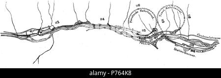 Anglais : aperçu des Pianotondo Travi et tunnels en spirale entre Lavorgo station et ex-Giornico gare (Giornico vecchio) sur le sud de la rampe pour le tunnel du Gothard de km 112 à 120.5. 1914, Livre (ou avant la publication de la source d'avant le volume 5 de l'encyclopédie Röll en 1914) 51 PianotondoAndTraviSpiralTunnelsOnSouthernRampOfGotthardbahn Banque D'Images