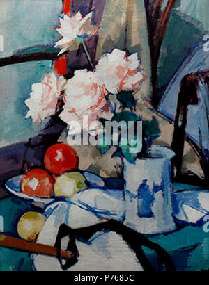 Anglais : La Nature morte avec roses dans un vase chinois par Samuel Peploe . Encore 185-vie avec roses dans un vase chinois par Samuel Peploe Banque D'Images