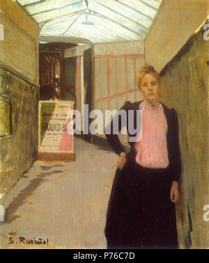 Vendeur de billets () au Moulin de la Galette salle de danse . 1890 () 210 Santiago Rusinol Moulin de la Galette, le vendeur de billets Banque D'Images