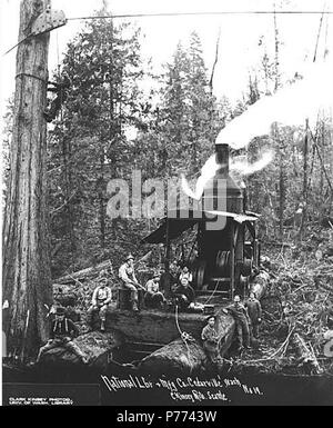 . Anglais : moteur, l'équipage et de l'âne et National Lumber Manufacturing Company, ca. 1920 . Anglais : Légende sur l'image : National tlb. & Mfg. Co., Cedarville, Washington C. Kinsey Photo, Seattle. No 19 PH Coll 516,2246 La National Lumber & Manufacturing Company a été en activité de 1920 à 1927, avec le Siège et usine à Hoquiam et opérations d'exploitation forestière première dans Cedarville et ensuite, en 1924, dans la région de Elma. Bois national a été vendu à Polson Lumber Company en 1927. Cedarville est un petit village près de la rivière Chehalis, onze kilomètres au sud-est d'Elma, dans le sud-est de Grays Harbor Comté. En 1855, il Banque D'Images