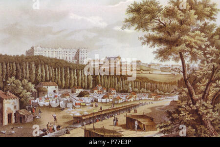 . Espagnol : Vista de Madrid desde el lado de Poniente, con los lavaderos de la Ribera del Manzanares y El Palacio Real al fondo circa 1790 / ca. 182043 Lavaderos del Manzanares y Palacio Real Banque D'Images