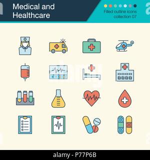 Soins médicaux et d'icônes. Contours remplis design collection 7. Pour la présentation, la conception graphique, application mobile, design web, infographie. Vect Illustration de Vecteur