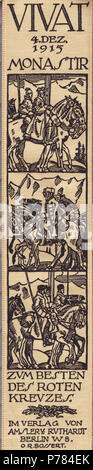 Anglais : World War I Vivat ruban avec mots 4 Dez. 1915 Monastir susceptibles commémorant la prise de Monastir par forces bulgares en 1915. Imprimé par Bley-jäger & Ruthardt, à Berlin, pour la Croix Rouge allemande, afin de recueillir des fonds pour la guerre. 5 Août 1915 83 Vivat-bander - 1915-12-04 - Monastir par O. R. Bossert Banque D'Images