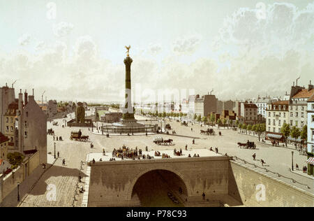 . La place de la Bastille, 1841 . La Place de la Bastille a été créé en 1792 à l'endroit où était située la prison de la Bastille. La Bastille a été construit en 1370 comme une forteresse, et est devenu une prison sous le règne de Louis XIII. En 1789, la Bastille était pris d'assaut par une foule et démonté, un événement souvent cité comme le début de la Révolution française. Aujourd'hui, seulement quelques pierres de la prison restent dans la place de la Bastille. La Colonne de Juillet, qu'on retrouve aussi au niveau de la Place de la Bastille, a été érigé en l'honneur et à la mémoire de 500 hommes qui sont tombés dans la révolution de 1830. Leurs noms sont inscrits sur Banque D'Images