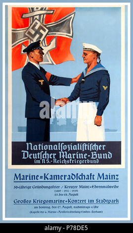 La Seconde Guerre mondiale, la Kriegsmarine Vintage deux affiches de propagande de la marine allemande : Nationalfozialiftifcher Marine-Bund - Deutcher - im NS. - Marine-Bund Reichsfriegerbund.Deutcher fondée le 14 mars 1891 comme son précurseur, la Ligue des associations de la marine allemande à Kiel. Seulement actifs et les anciens membres de la marine de tous rangs pouvaient devenir membres. Le soin de la camaraderie, de l'échange d'idées sur les expériences communes et d'installations de bien-être pour les membres ont fait l'objet. En 1926, l'association des jeunes dans la marine allemande Bund a été fondée. Banque D'Images