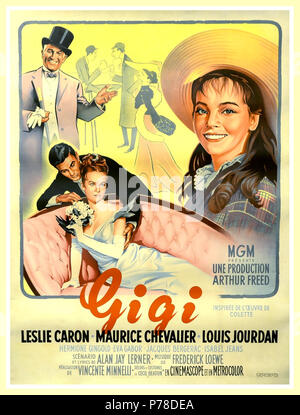 Vintage poster du film 'Gigi' (1958) Grande affiche de film, avec Leslie Caron, Maurice Chevalier M.G.M., Banque D'Images