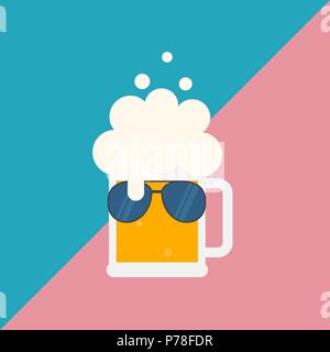 Beer mug avec mousse et lunettes de soleil. Télévision vector illustration. Isolées. Illustration de Vecteur