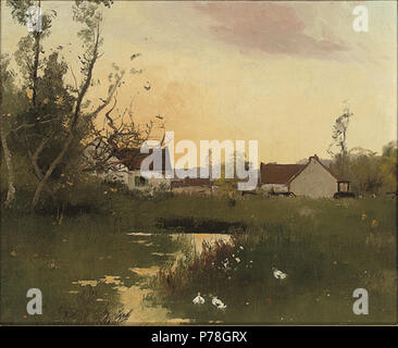 11 Eugène Galien-Laloue Cottages at sunset Banque D'Images