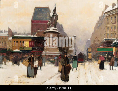 11 Eugène Galien-Laloue Scène d'hiver de Paris Banque D'Images