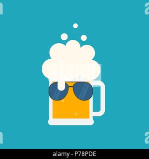 Beer mug avec mousse et lunettes de soleil. Télévision vector illustration. Isolées. Illustration de Vecteur