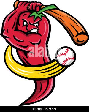 Illustration d'une icône de la mascotte de piment rouge piment du nahuatl, fruits des plantes du genre Capsicum, membres de la famille des solanacées, comme base Illustration de Vecteur