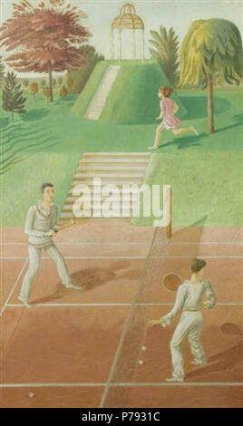 Travail par Eric Ravilious . avant 1942 49 Ravilious - tennis-triptyque-center-bord-1930 Banque D'Images