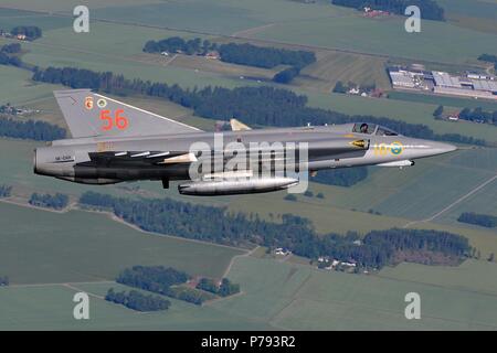 Armée de l'air suédoise VOL HISTORIQUE SAAB J-35 DRAKEN J Banque D'Images