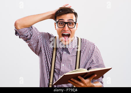 L'homme panique dans nerdy Banque D'Images