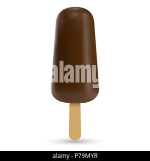Mordu de chocolat classique glace glaçon isolé sur fond blanc. Eskimo Pie Illustration de Vecteur