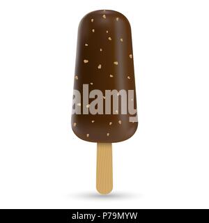 Mordu de chocolat classique glace glaçon isolé sur fond blanc. Eskimo Pie Illustration de Vecteur