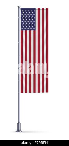 Drapeau vertical de United States accrochée à un poteau en métal argenté. Illustration de Vecteur