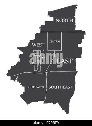 Plan de la ville de Arlington au Texas, USA étiqueté illustration noir Illustration de Vecteur